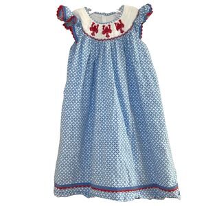 Mom & Me Girls Blue Polka Dot Smocked Lobster Dress Red 2T preppy nautical
